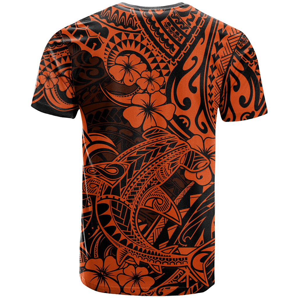 Hawaii Shark T Shirt Polynesian Pattern Orange Version - Wonder Print Shop
