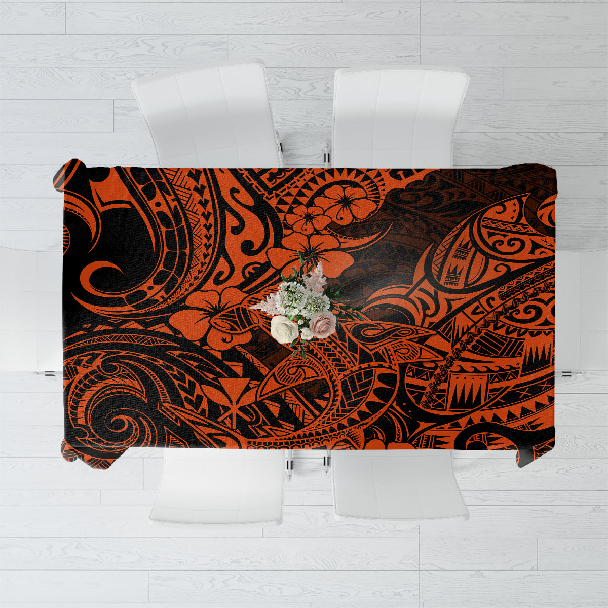 Hawaii Shark Tablecloth Polynesian Pattern Orange Version - Wonder Print Shop