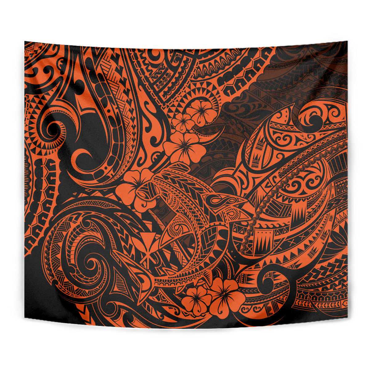 Hawaii Shark Tapestry Polynesian Pattern Orange Version - Wonder Print Shop