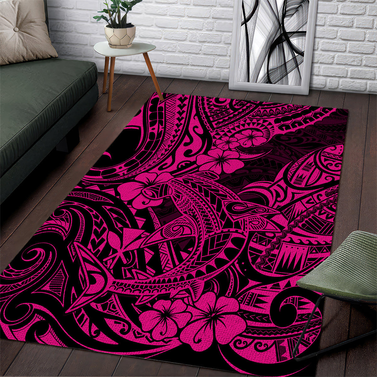 Hawaii Shark Area Rug Polynesian Pattern Pink Version - Wonder Print Shop