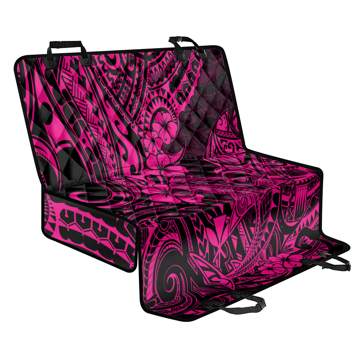 Hawaii Shark Back Car Seat Cover Polynesian Pattern Pink Version - Wonder Print Shop