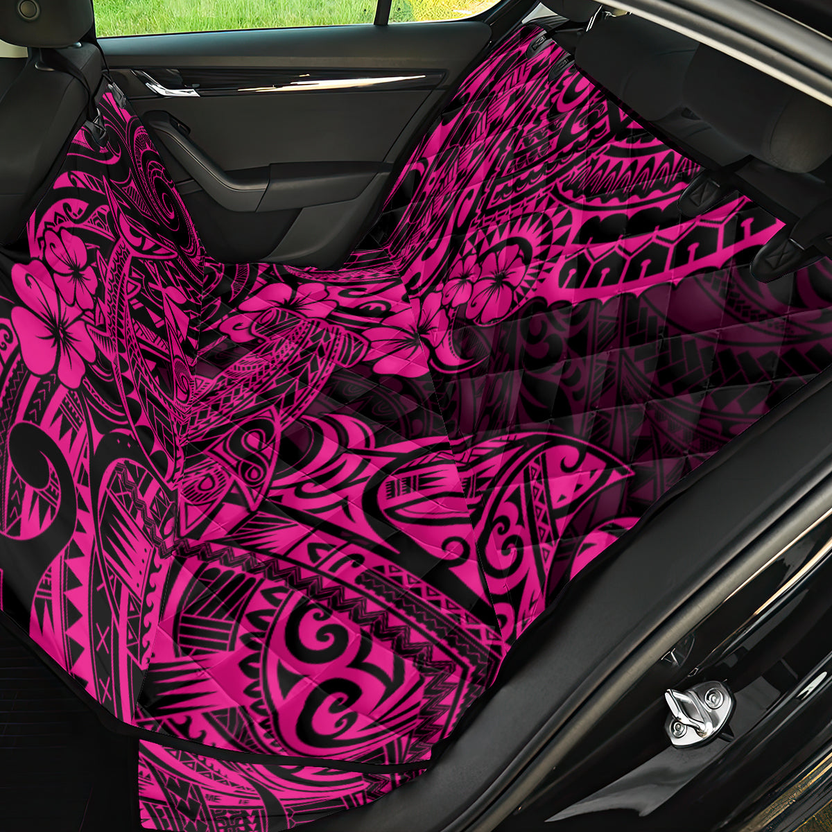 Hawaii Shark Back Car Seat Cover Polynesian Pattern Pink Version - Wonder Print Shop