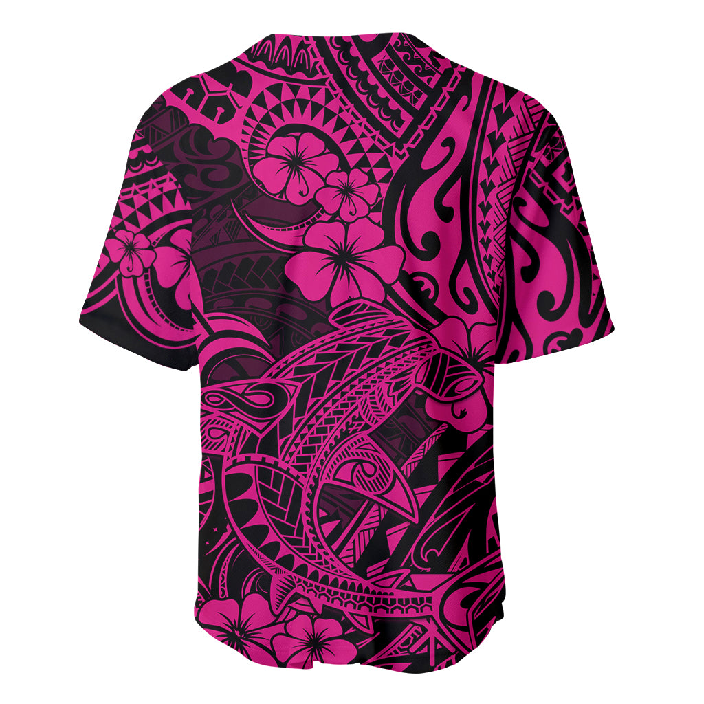 Hawaii Shark Baseball Jersey Polynesian Pattern Pink Version - Wonder Print Shop