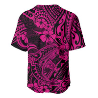 Hawaii Shark Baseball Jersey Polynesian Pattern Pink Version - Wonder Print Shop