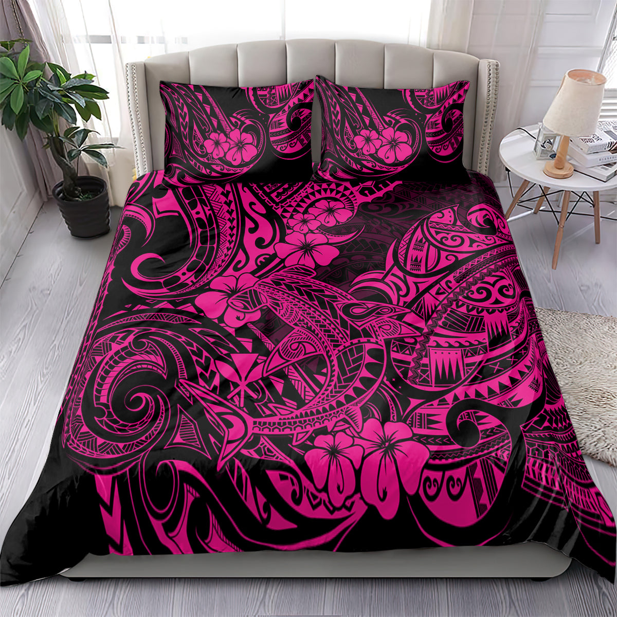 Hawaii Shark Bedding Set Polynesian Pattern Pink Version - Wonder Print Shop