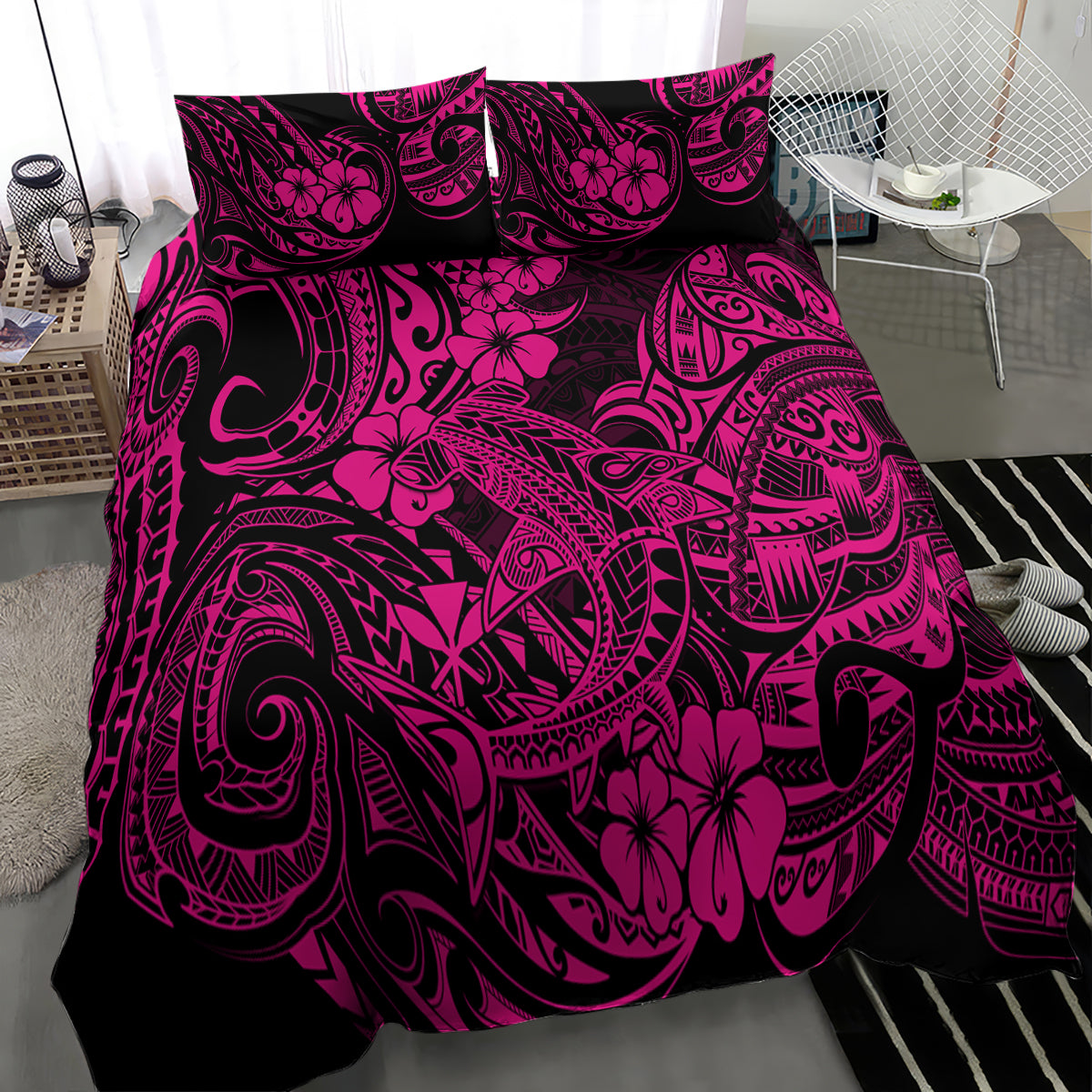 Hawaii Shark Bedding Set Polynesian Pattern Pink Version - Wonder Print Shop