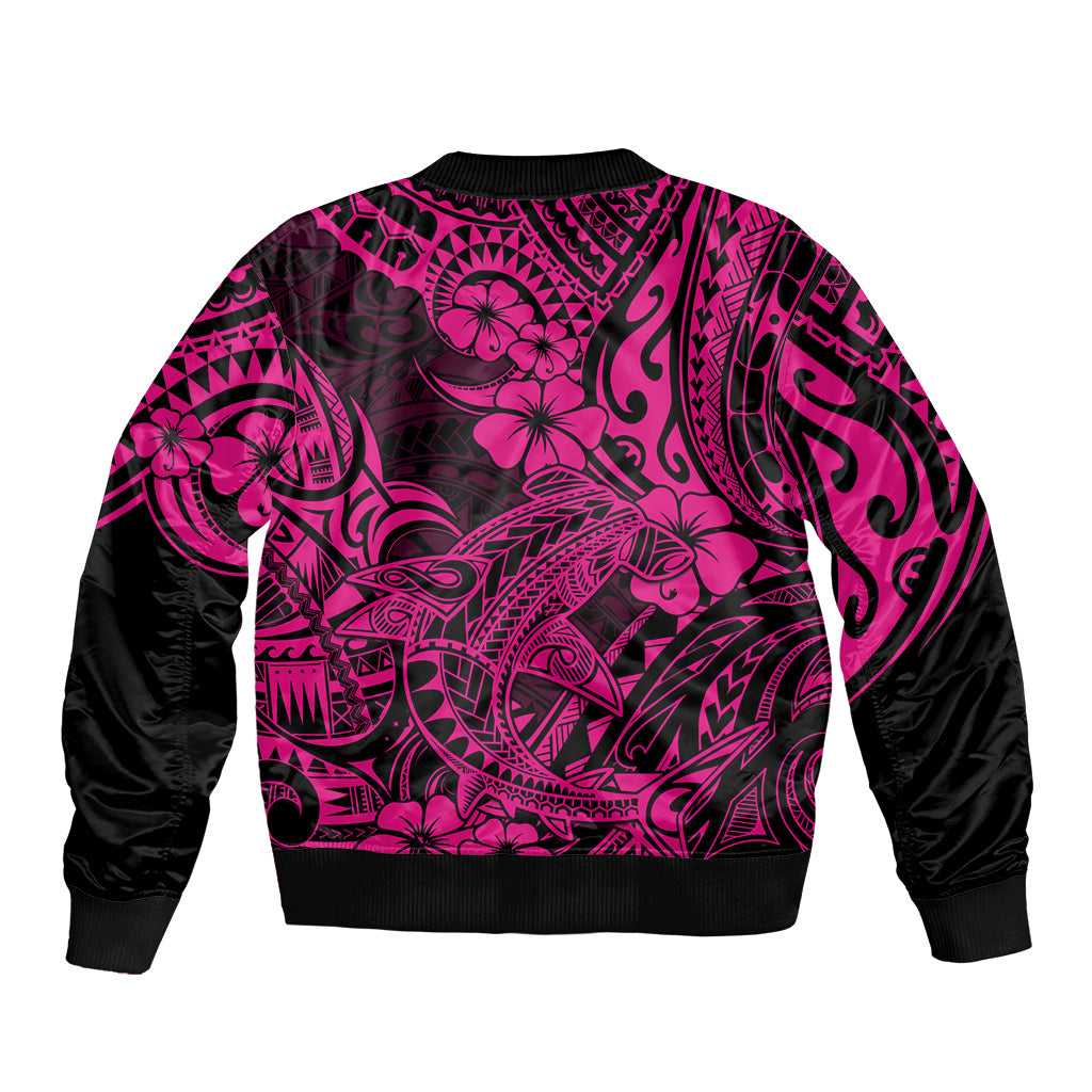 Hawaii Shark Bomber Jacket Polynesian Pattern Pink Version - Wonder Print Shop