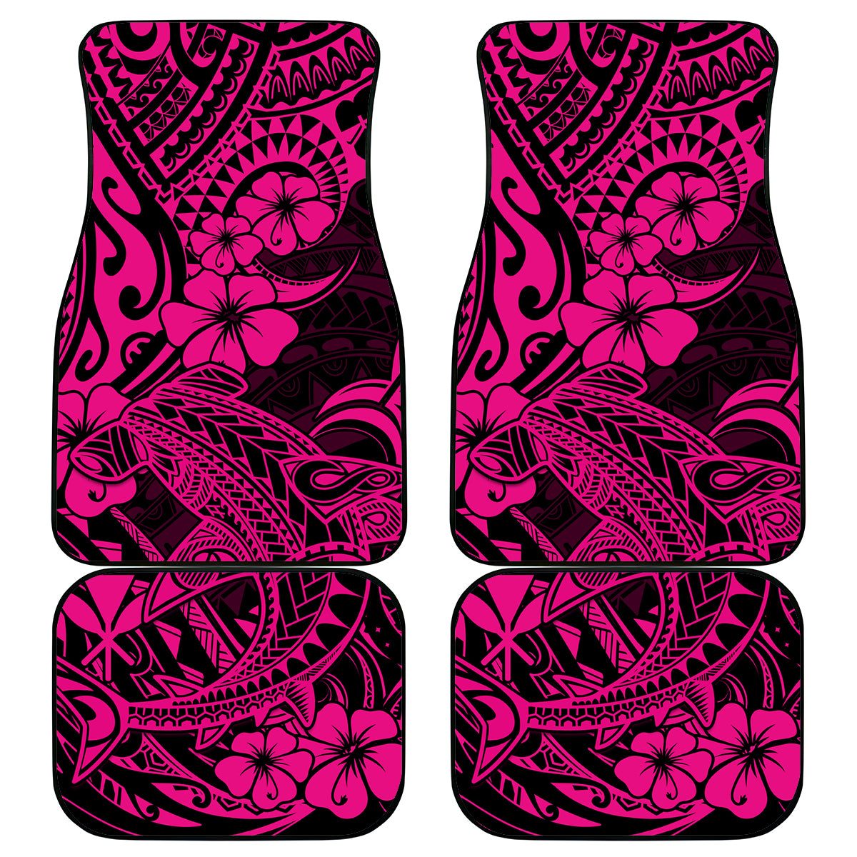 Hawaii Shark Car Mats Polynesian Pattern Pink Version - Wonder Print Shop