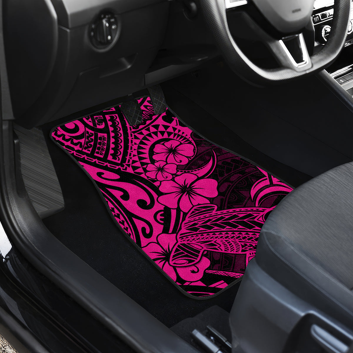Hawaii Shark Car Mats Polynesian Pattern Pink Version - Wonder Print Shop
