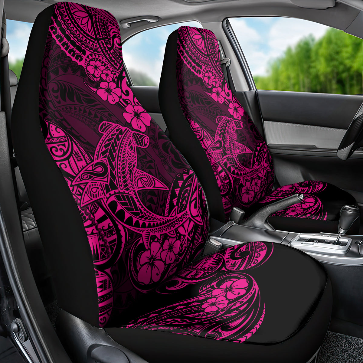 Hawaii Shark Car Seat Cover Polynesian Pattern Pink Version - Wonder Print Shop