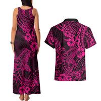 Hawaii Shark Couples Matching Tank Maxi Dress and Hawaiian Shirt Polynesian Pattern Pink Version - Wonder Print Shop
