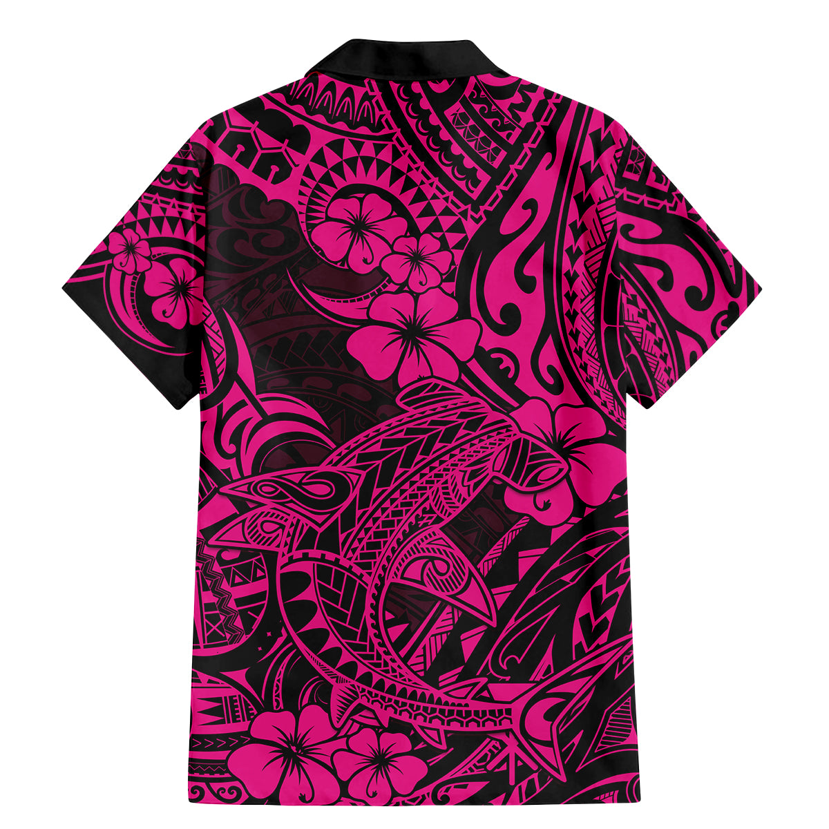 Hawaii Shark Family Matching Mermaid Dress and Hawaiian Shirt Polynesian Pattern Pink Version - Wonder Print Shop