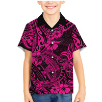 Hawaii Shark Family Matching Mermaid Dress and Hawaiian Shirt Polynesian Pattern Pink Version - Wonder Print Shop