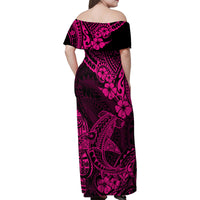 Hawaii Shark Family Matching Off Shoulder Maxi Dress and Hawaiian Shirt Polynesian Pattern Pink Version - Wonder Print Shop