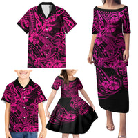 Hawaii Shark Family Matching Puletasi Dress and Hawaiian Shirt Polynesian Pattern Pink Version - Wonder Print Shop