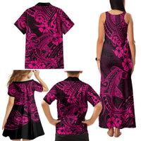 Hawaii Shark Family Matching Tank Maxi Dress and Hawaiian Shirt Polynesian Pattern Pink Version - Wonder Print Shop