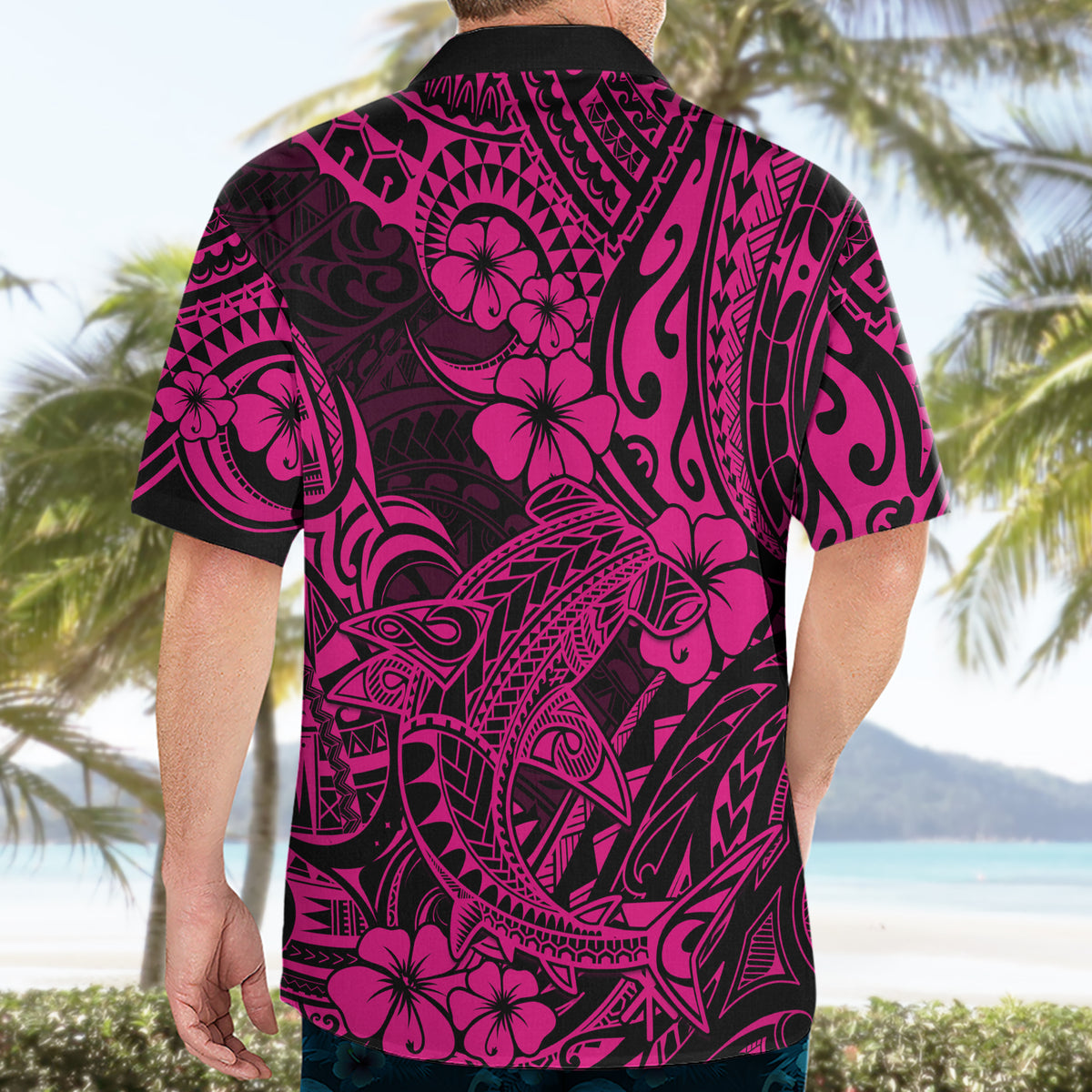 Hawaii Shark Hawaiian Shirt Polynesian Pattern Pink Version - Wonder Print Shop