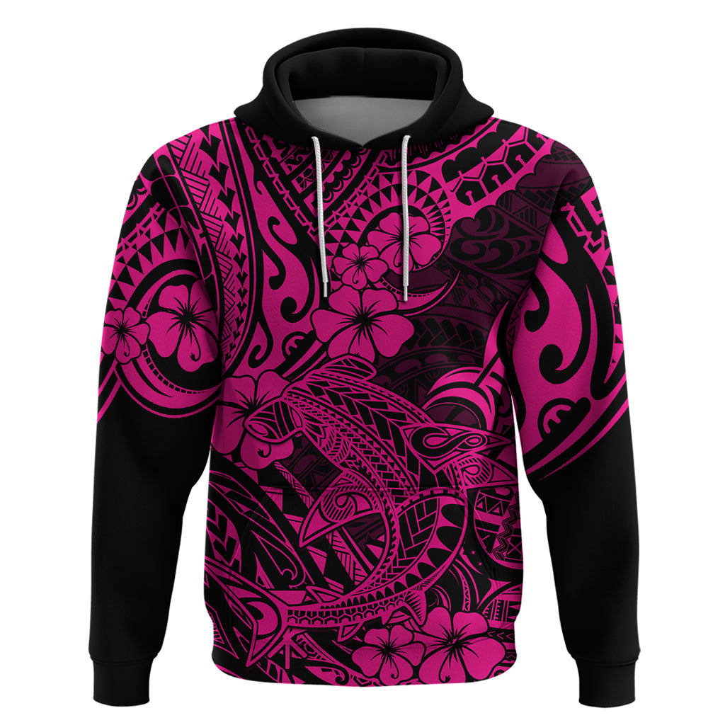 Hawaii Shark Hoodie Polynesian Pattern Pink Version - Wonder Print Shop