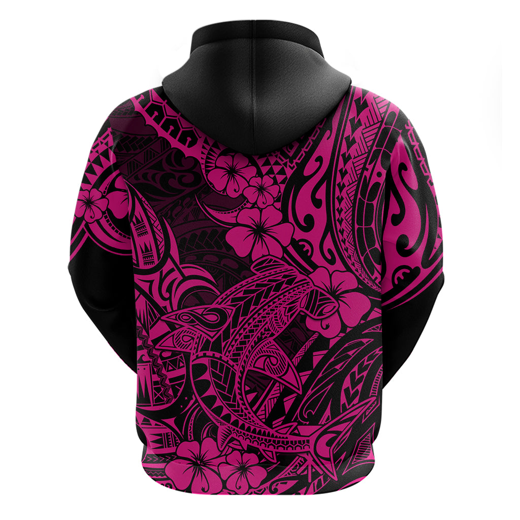 Hawaii Shark Hoodie Polynesian Pattern Pink Version - Wonder Print Shop