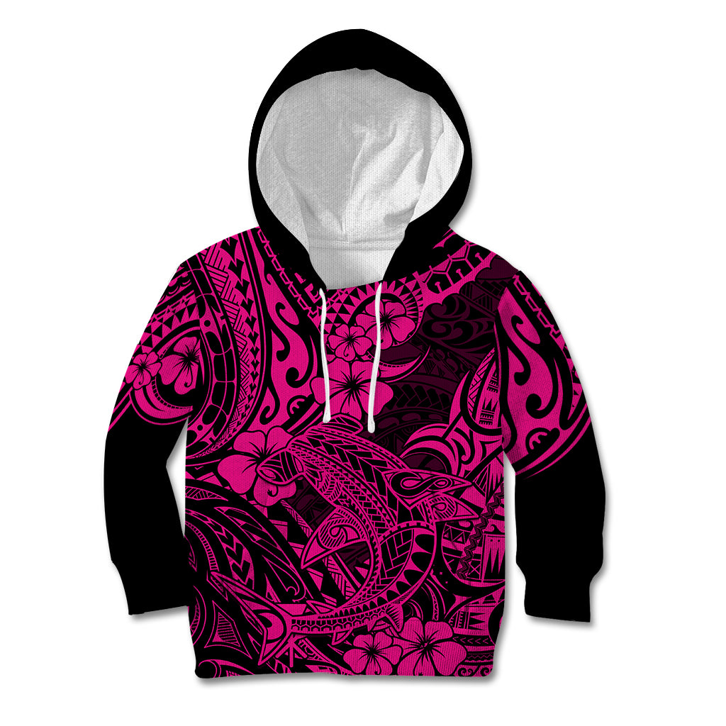 Hawaii Shark Kid Hoodie Polynesian Pattern Pink Version - Wonder Print Shop