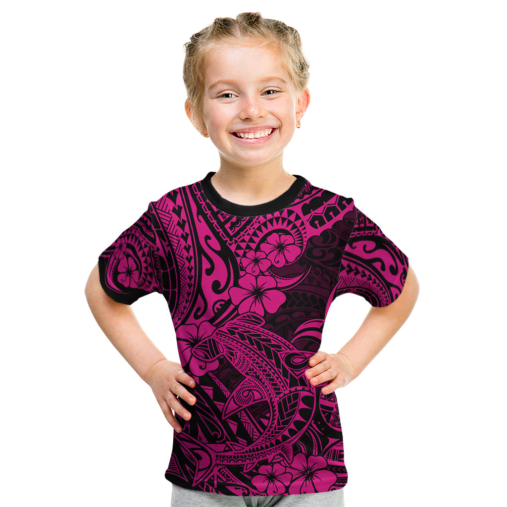 Hawaii Shark Kid T Shirt Polynesian Pattern Pink Version - Wonder Print Shop