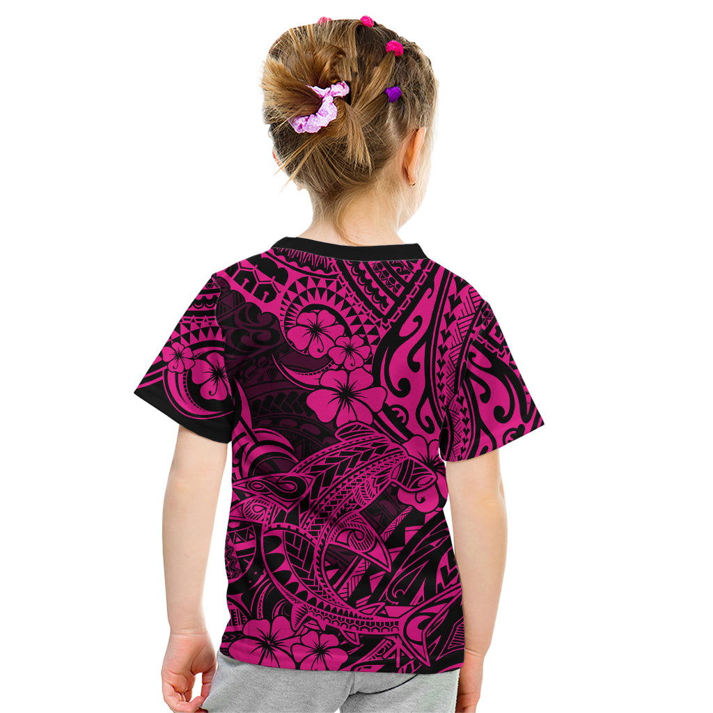 Hawaii Shark Kid T Shirt Polynesian Pattern Pink Version - Wonder Print Shop