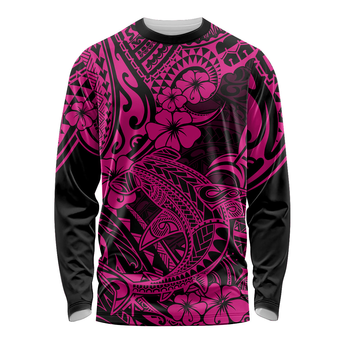 Hawaii Shark Long Sleeve Shirt Polynesian Pattern Pink Version - Wonder Print Shop