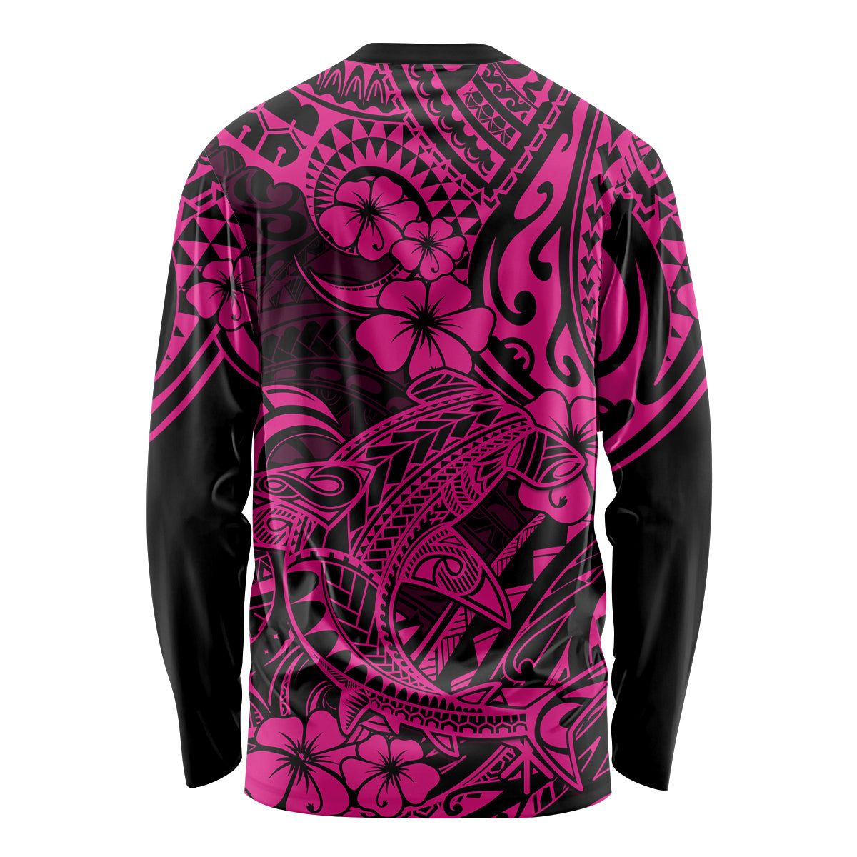 Hawaii Shark Long Sleeve Shirt Polynesian Pattern Pink Version - Wonder Print Shop