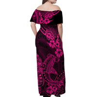 Hawaii Shark Off Shoulder Maxi Dress Polynesian Pattern Pink Version - Wonder Print Shop