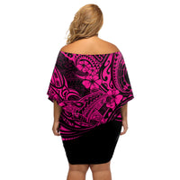 Hawaii Shark Off Shoulder Short Dress Polynesian Pattern Pink Version - Wonder Print Shop