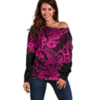 Hawaii Shark Off Shoulder Sweater Polynesian Pattern Pink Version - Wonder Print Shop
