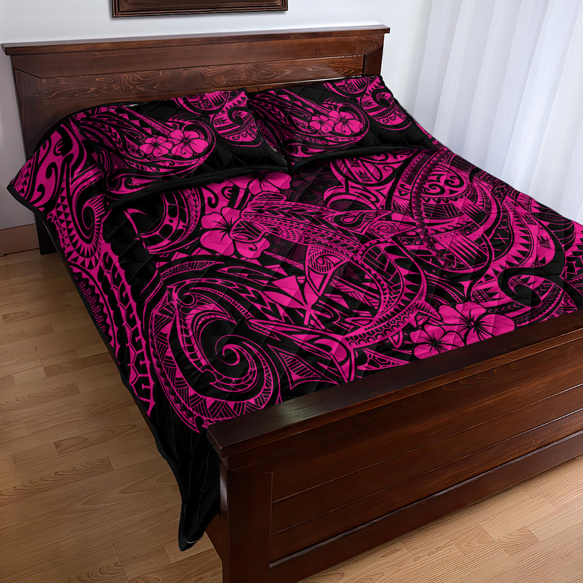Hawaii Shark Quilt Bed Set Polynesian Pattern Pink Version - Wonder Print Shop