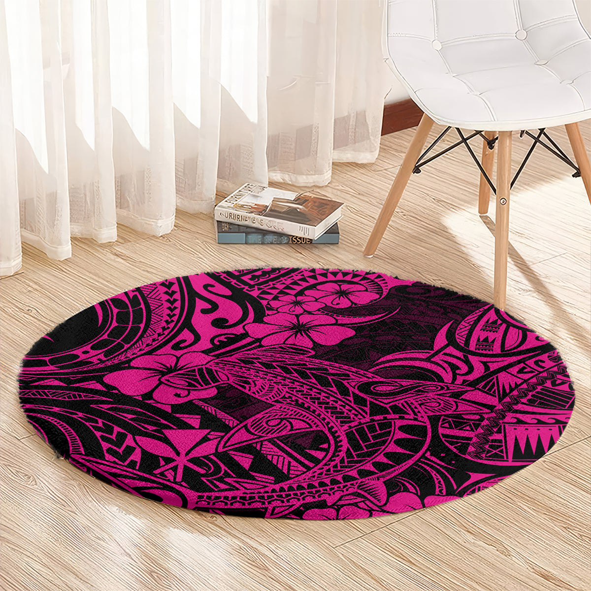 hawaii-shark-round-carpet-polynesian-pattern-pink-version