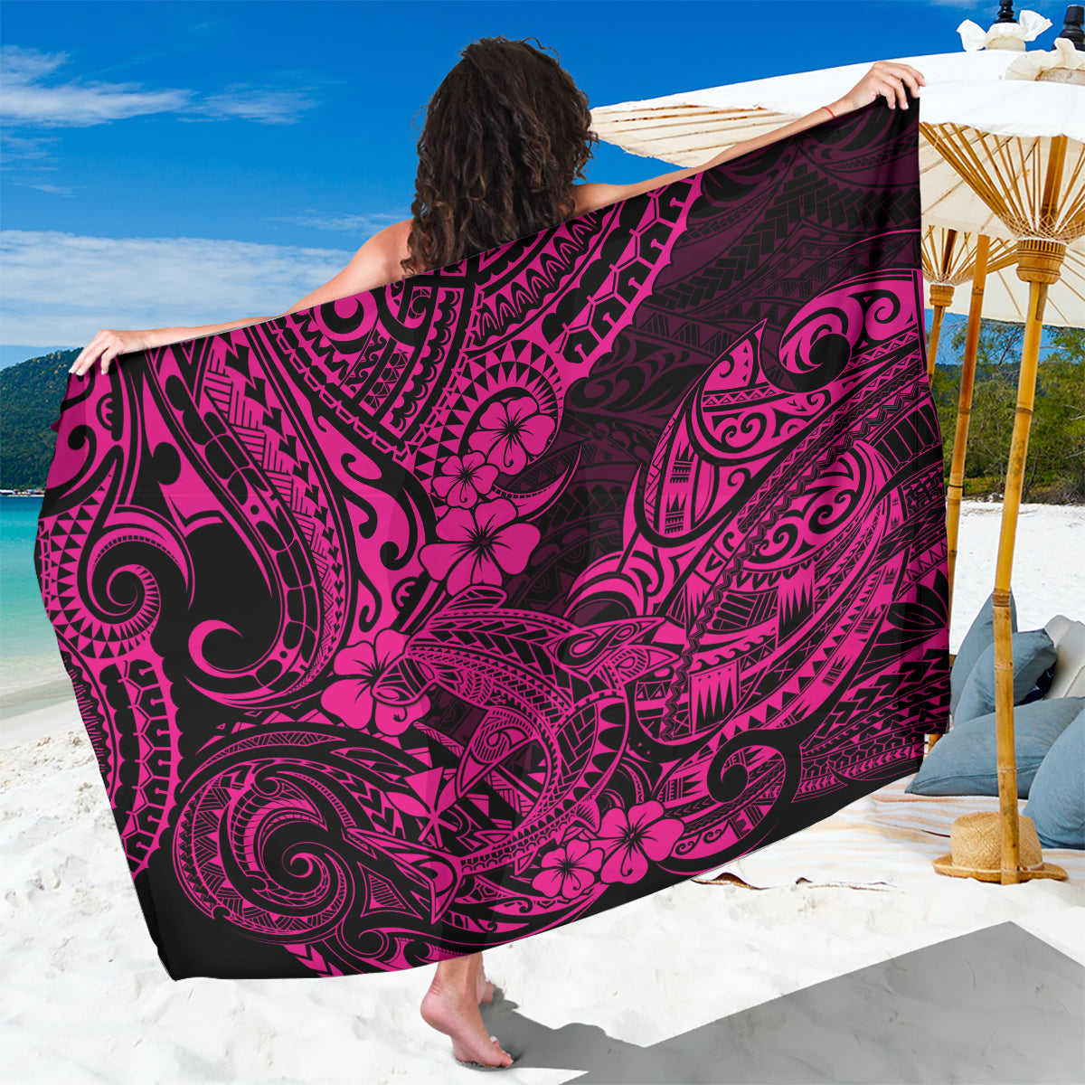 Hawaii Shark Sarong Polynesian Pattern Pink Version - Wonder Print Shop