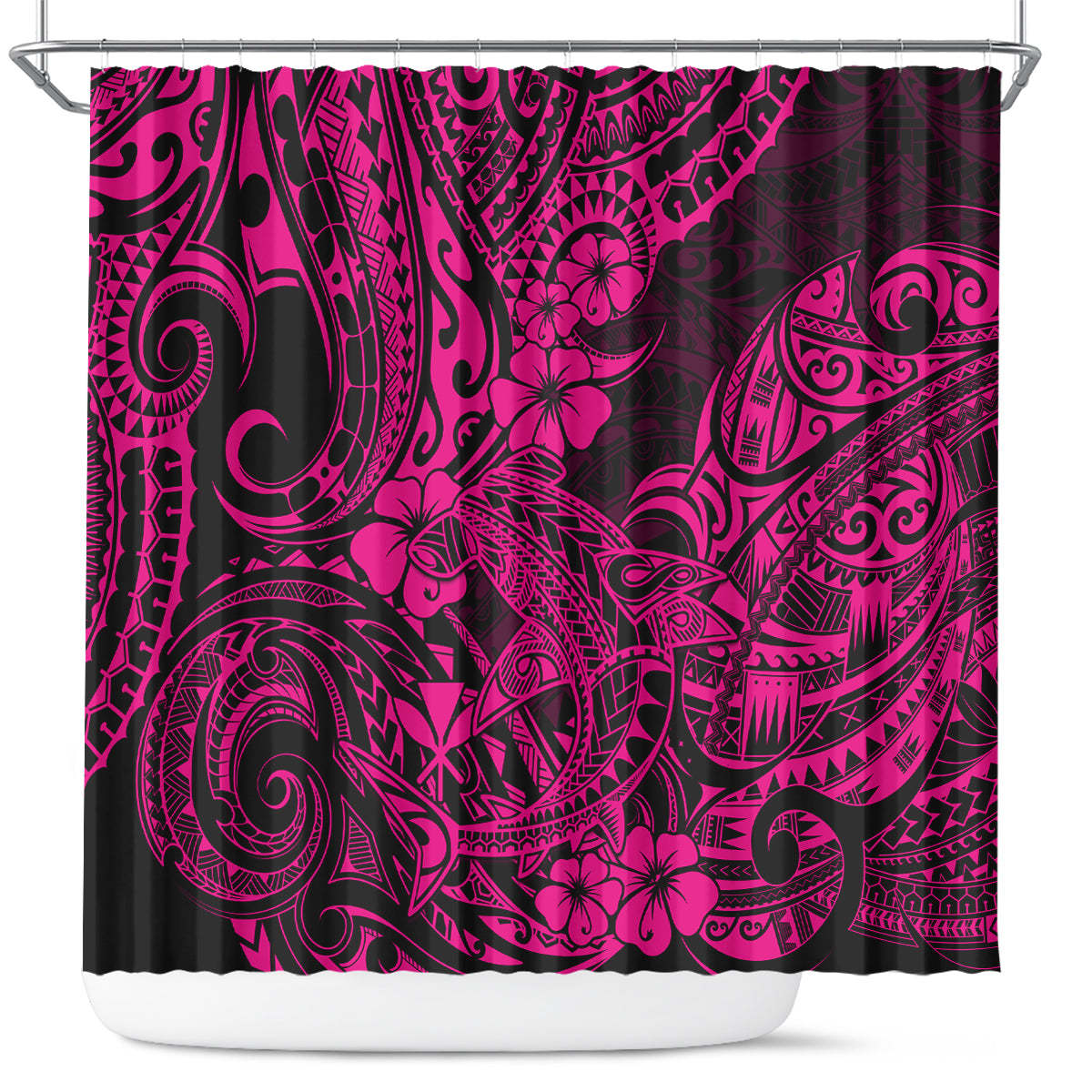 hawaii-shark-shower-curtain-polynesian-pattern-pink-version