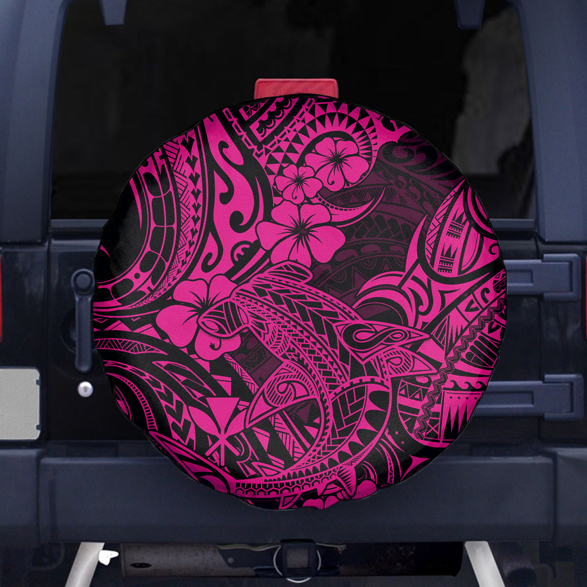 Hawaii Shark Spare Tire Cover Polynesian Pattern Pink Version - Wonder Print Shop