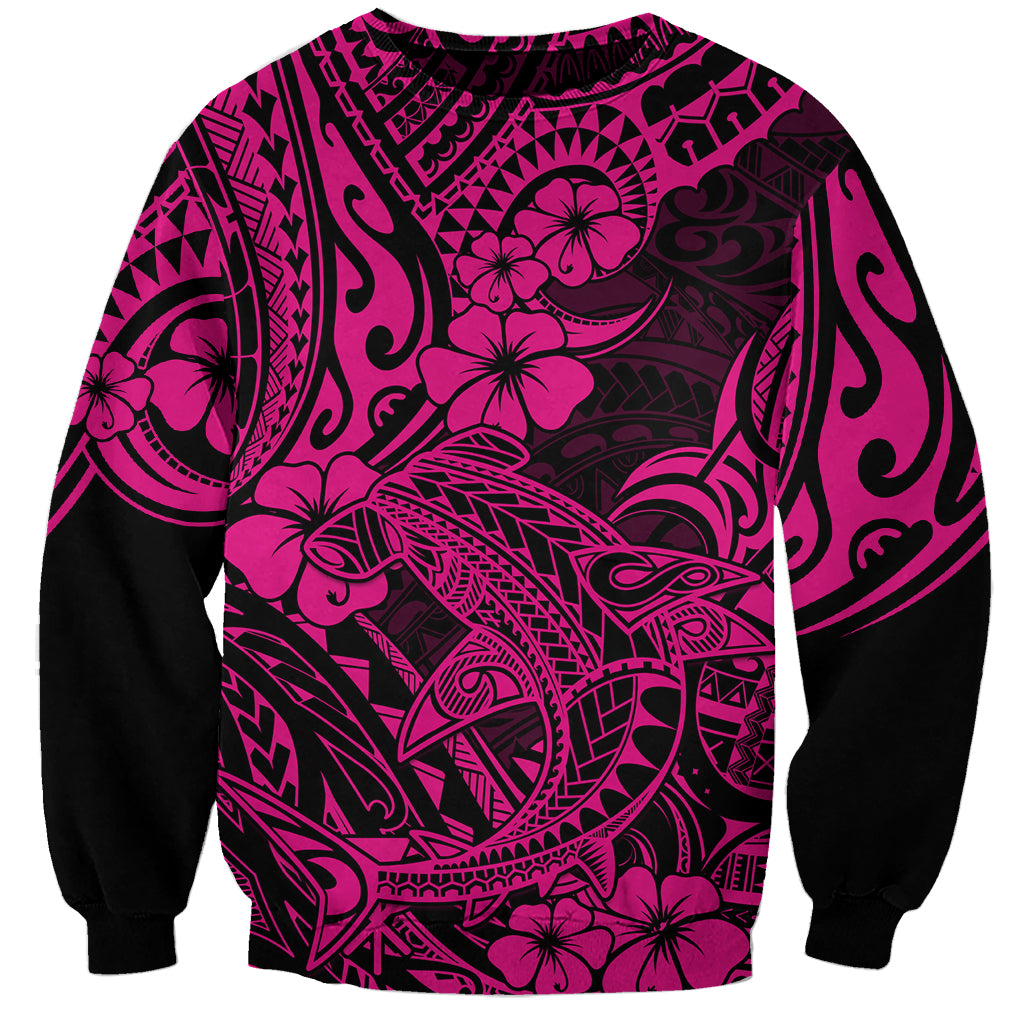 Hawaii Shark Sweatshirt Polynesian Pattern Pink Version - Wonder Print Shop