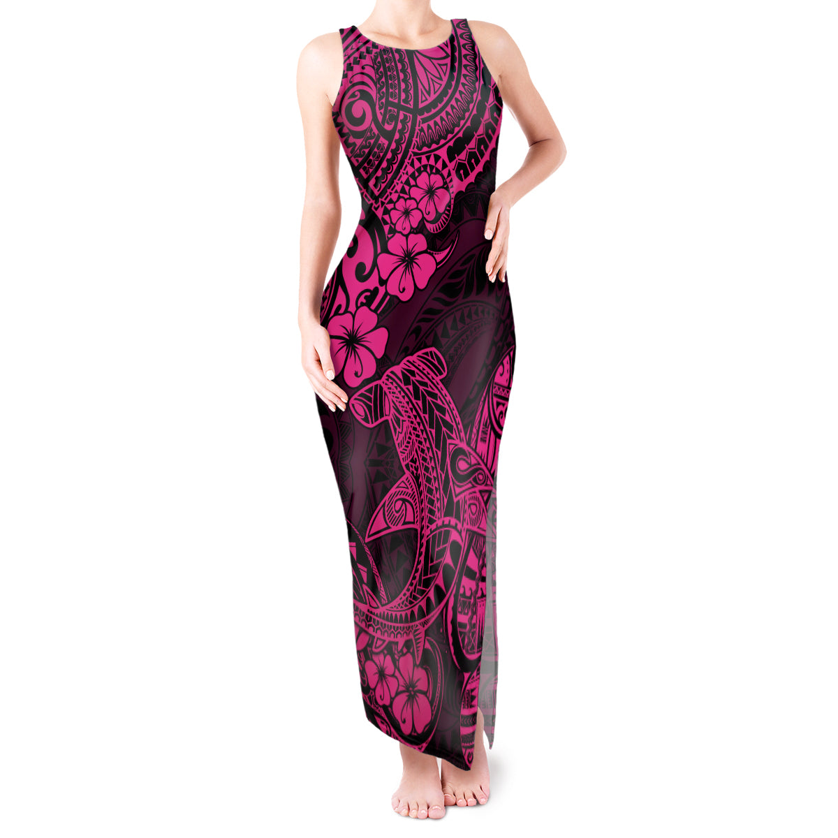 Hawaii Shark Tank Maxi Dress Polynesian Pattern Pink Version - Wonder Print Shop