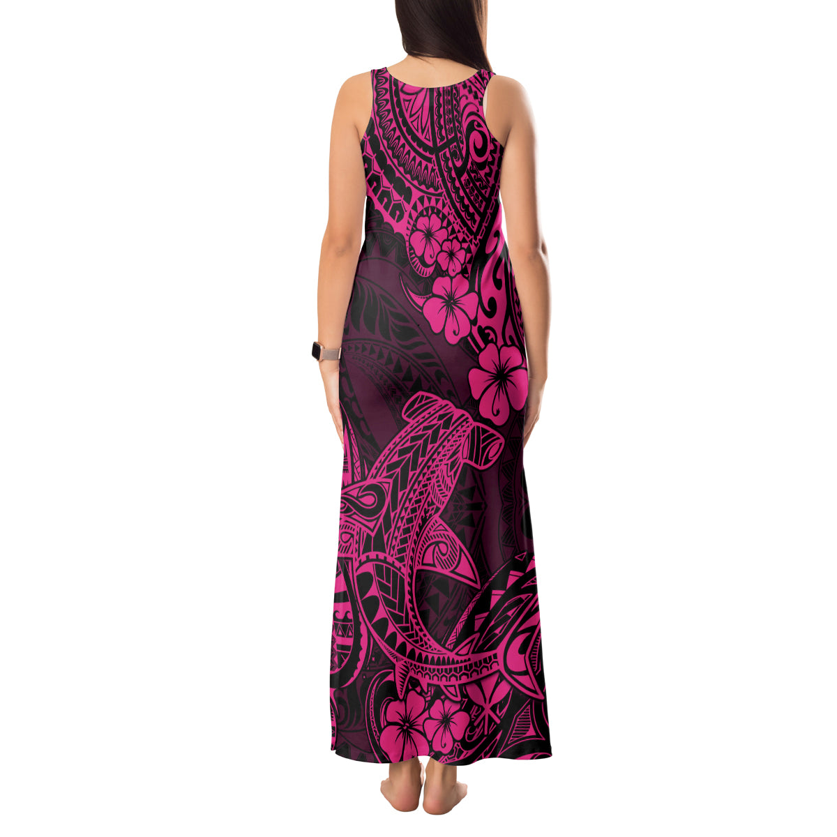 Hawaii Shark Tank Maxi Dress Polynesian Pattern Pink Version - Wonder Print Shop