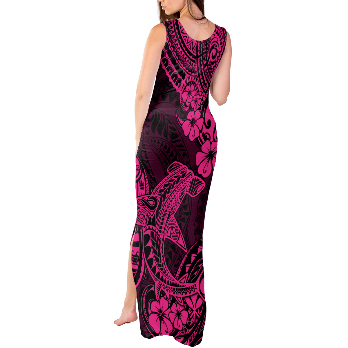 Hawaii Shark Tank Maxi Dress Polynesian Pattern Pink Version - Wonder Print Shop