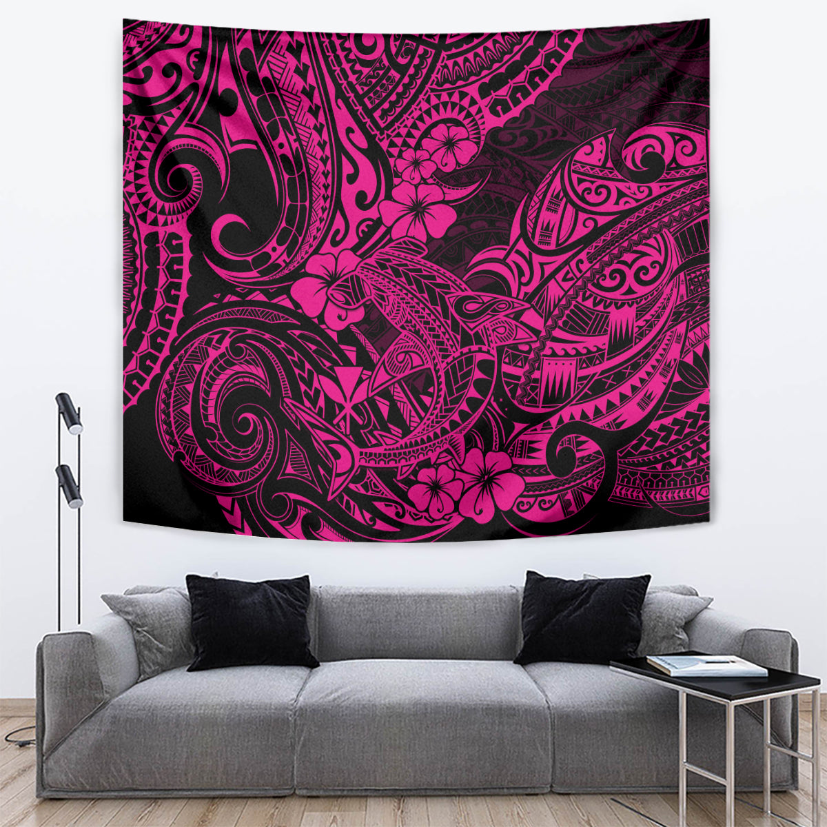Hawaii Shark Tapestry Polynesian Pattern Pink Version - Wonder Print Shop