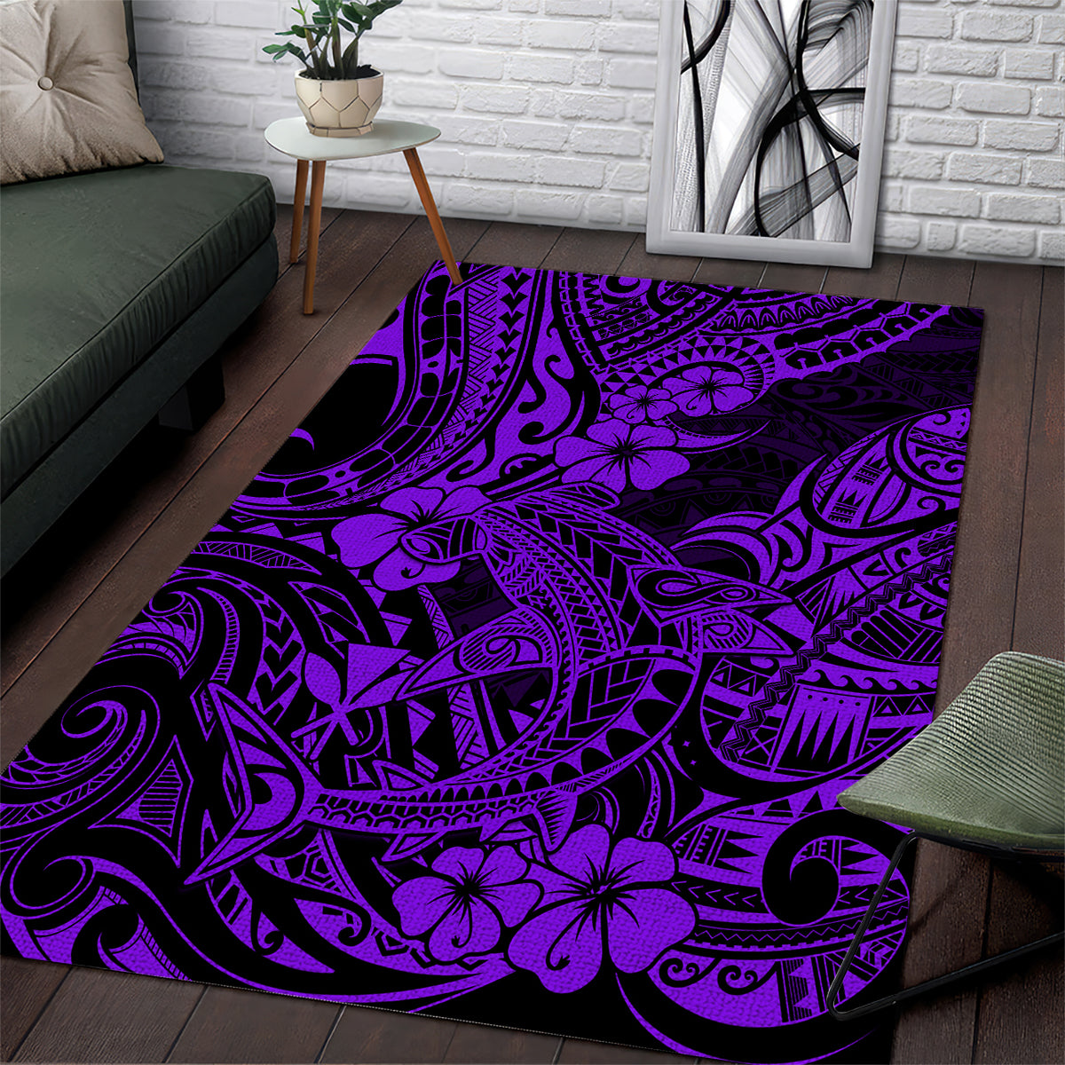 Hawaii Shark Area Rug Polynesian Pattern Purple Version - Wonder Print Shop