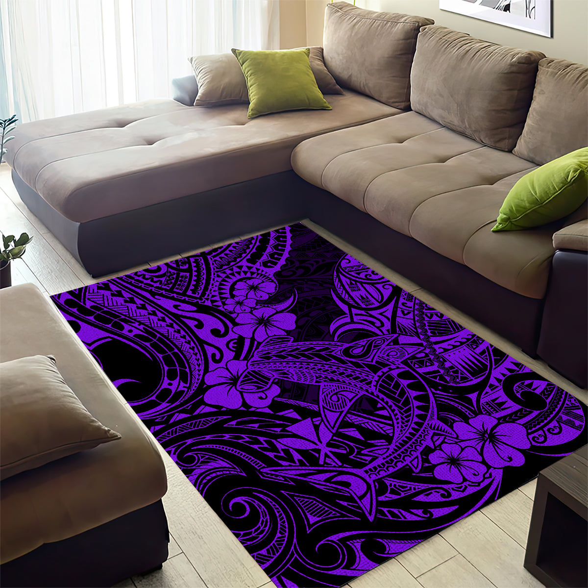 Hawaii Shark Area Rug Polynesian Pattern Purple Version - Wonder Print Shop