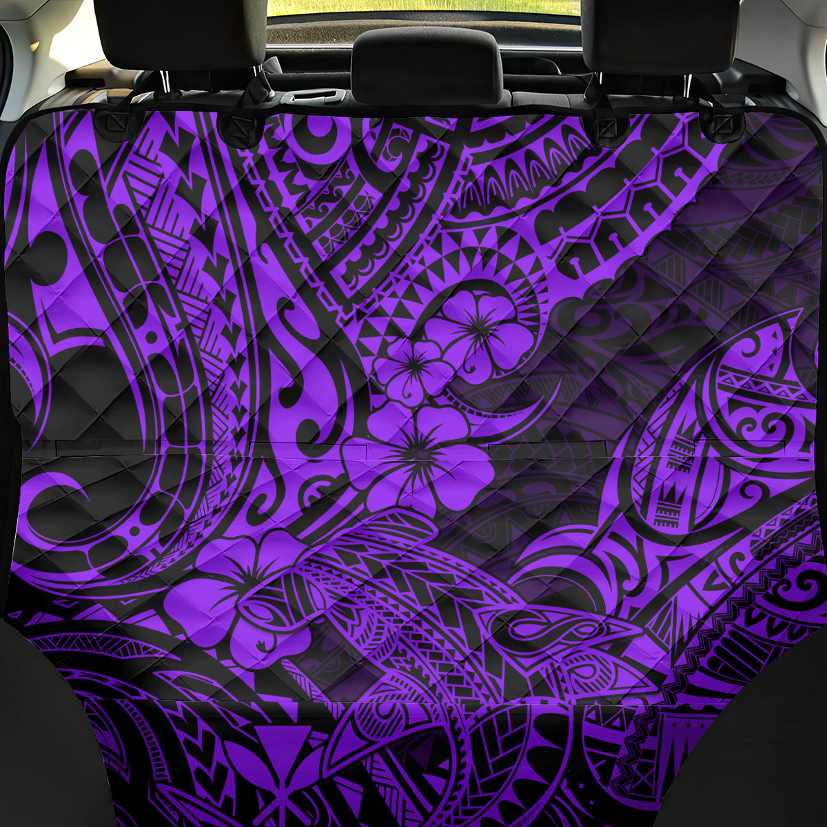 Hawaii Shark Back Car Seat Cover Polynesian Pattern Purple Version - Wonder Print Shop