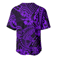 Hawaii Shark Baseball Jersey Polynesian Pattern Purple Version - Wonder Print Shop