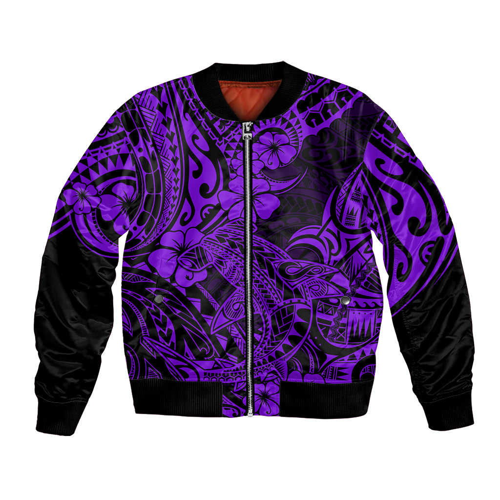 Hawaii Shark Bomber Jacket Polynesian Pattern Purple Version - Wonder Print Shop
