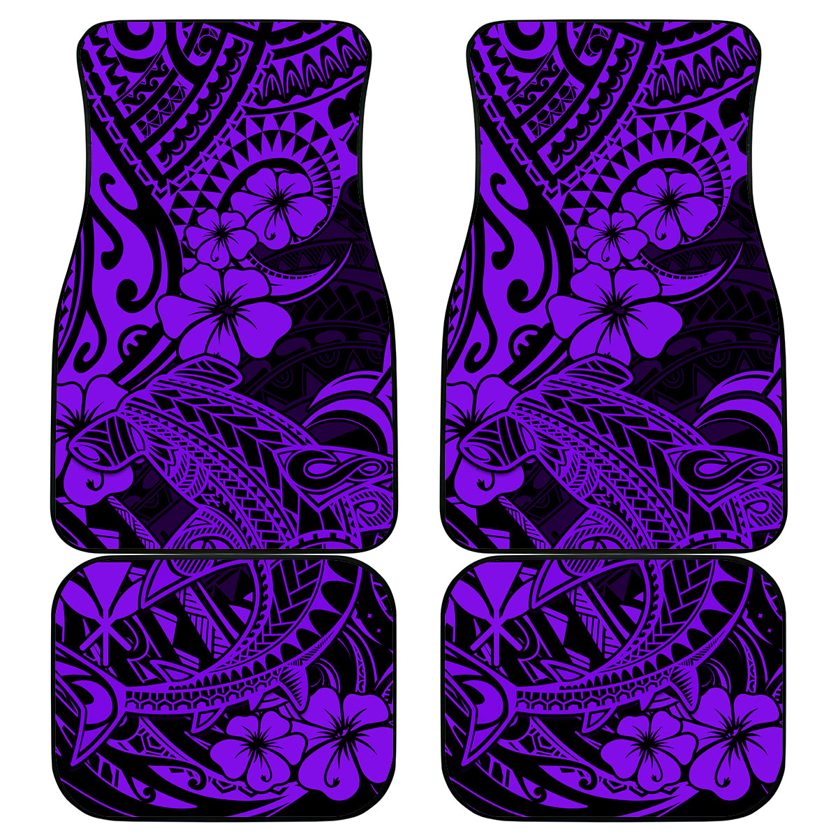 Hawaii Shark Car Mats Polynesian Pattern Purple Version - Wonder Print Shop