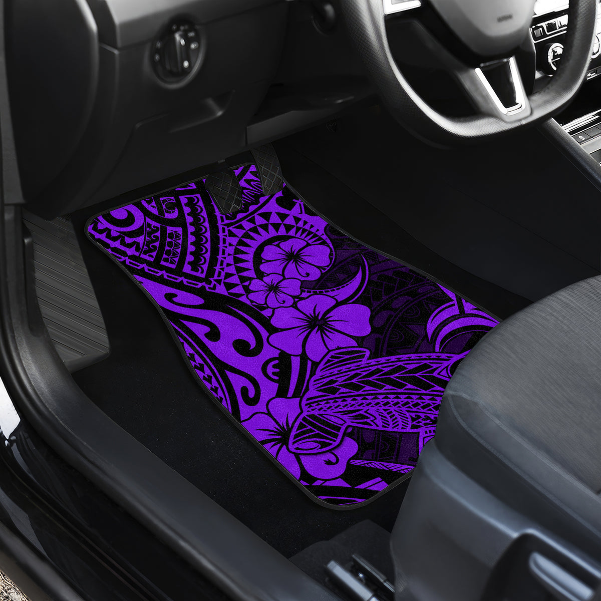 Hawaii Shark Car Mats Polynesian Pattern Purple Version - Wonder Print Shop
