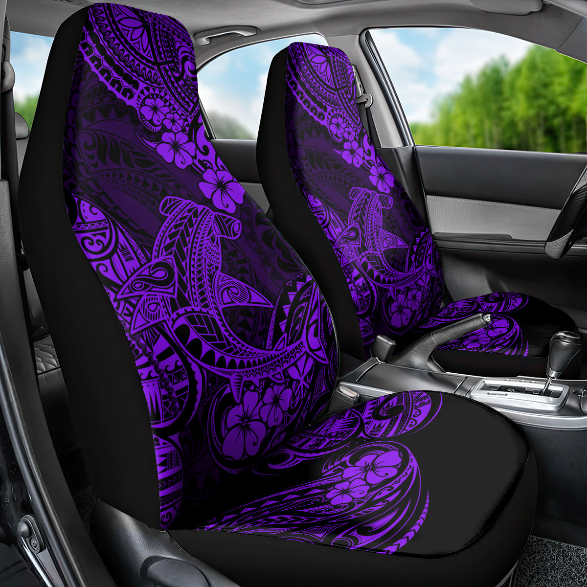 Hawaii Shark Car Seat Cover Polynesian Pattern Purple Version - Wonder Print Shop