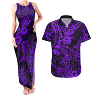 Hawaii Shark Couples Matching Tank Maxi Dress and Hawaiian Shirt Polynesian Pattern Purple Version - Wonder Print Shop